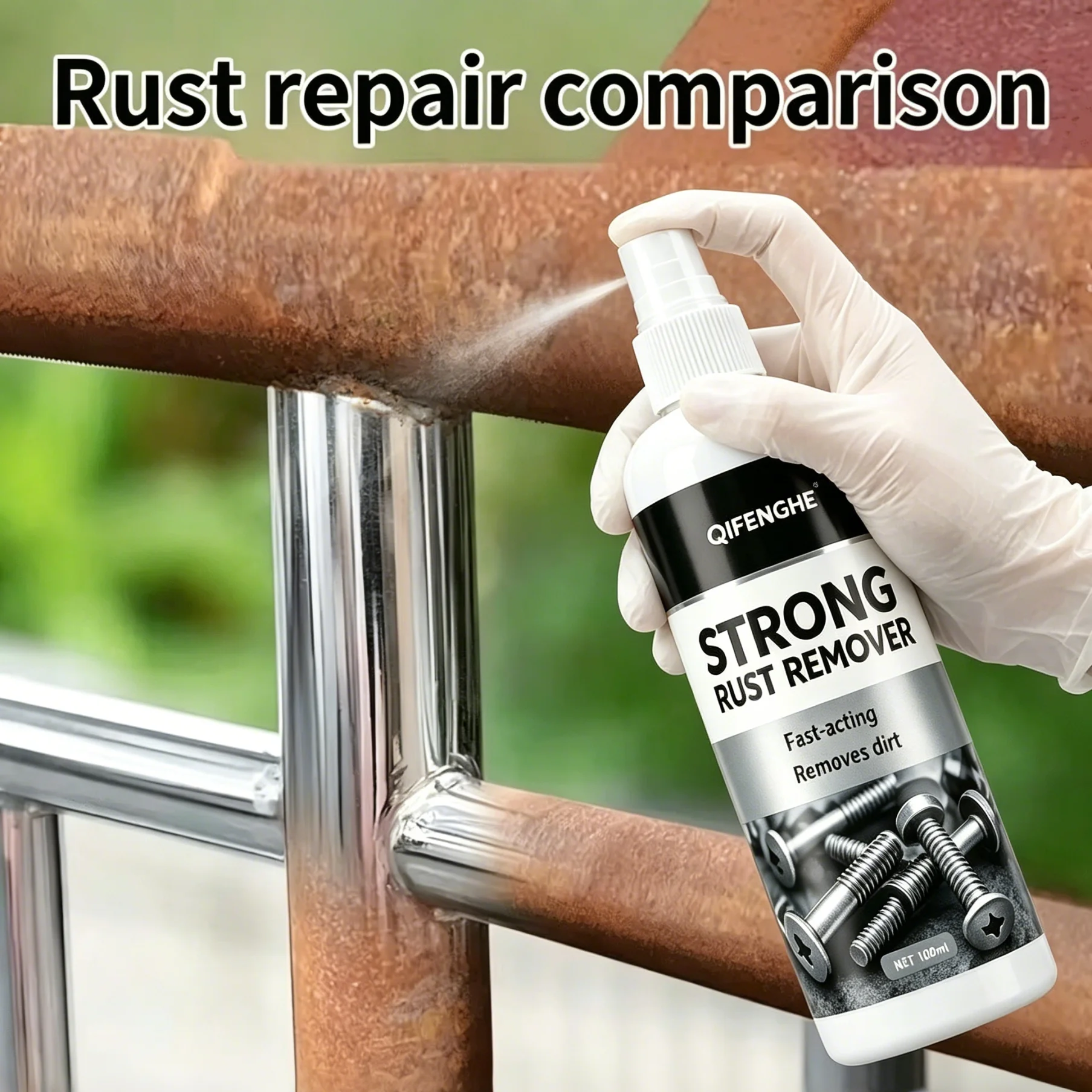 STRONG RUST REMOVER Fast-Acting Multi-Surface Cleaner, Removes Rust Stain & Dirt for Automotive Hardware, Metal Tools