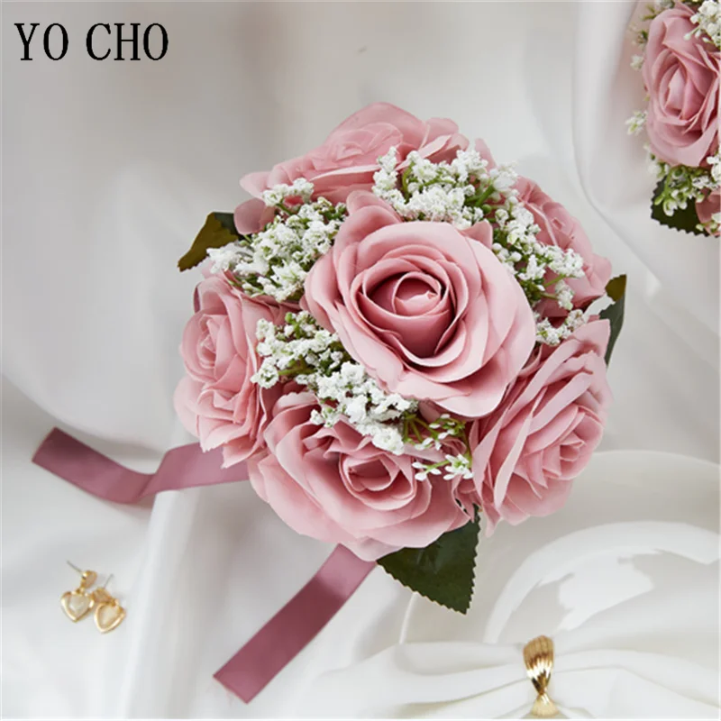 Roses artificielles gypsophile mariée fleur Bouquet ivoire soie fleurs mariée demoiselle d'honneur mariage Bouquet mariage décoration de la maison