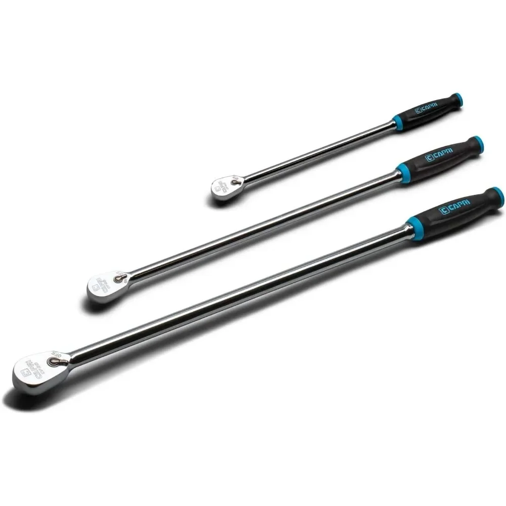 

Fine 90-Tooth Extra Long Ratchet Set, Ergonomic Soft Grip, 1/4, 3/8, 1/2 in. Drive, 3-Piece