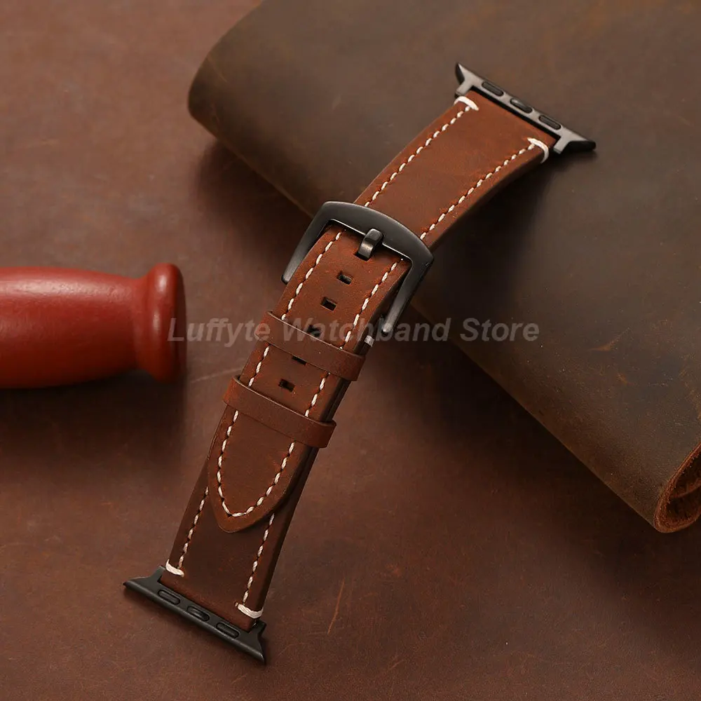 Echtes Lederarmband für Apple Watch Serie 11 10 9 8 7 6 5 4 Se Armband 44mm 45mm 40mm 41mm 42mm 49mm Herren Uhrenarmband