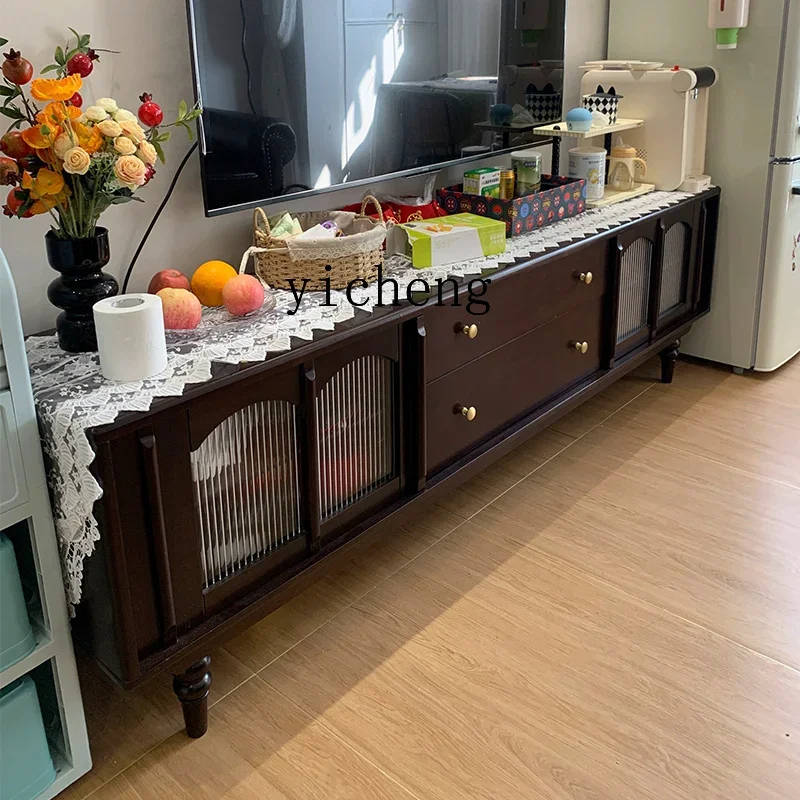 

ZC all solid wood coffee table TV cabinet combination floor cabinet black living room furniture pure solid wood full set