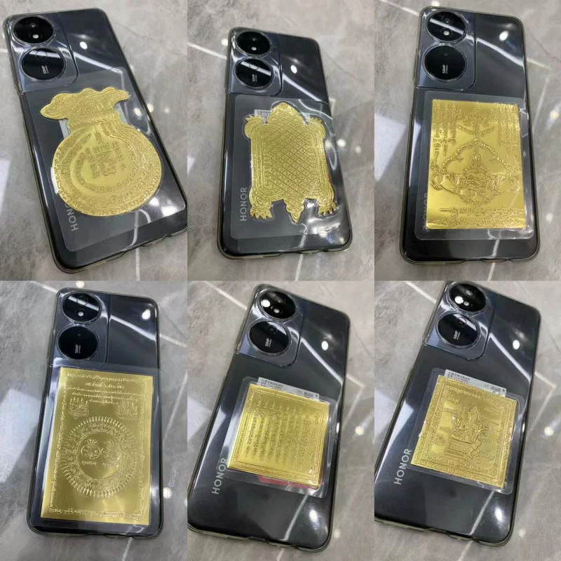 

Custom. Thai Specialty Thin Phone Metal Sticker Eight Gold Text Patterns Tiger Gold Metal Card Decoration