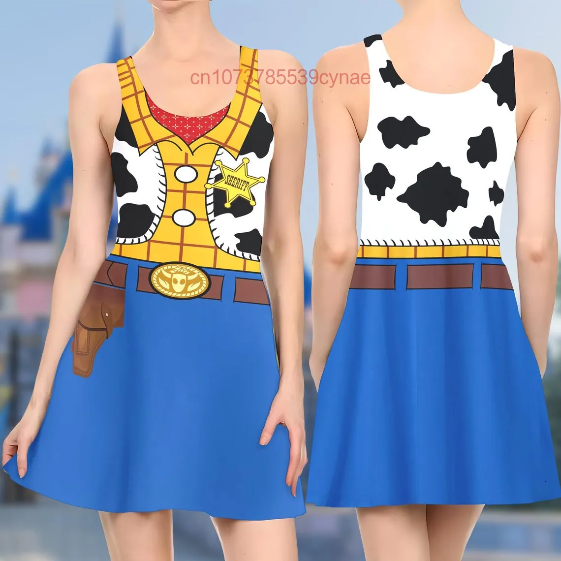 

New Toy Story Woody Skater Dress Women Round Neck Sleeveless Cosplay Dress Summer Casual Street Women's Dress