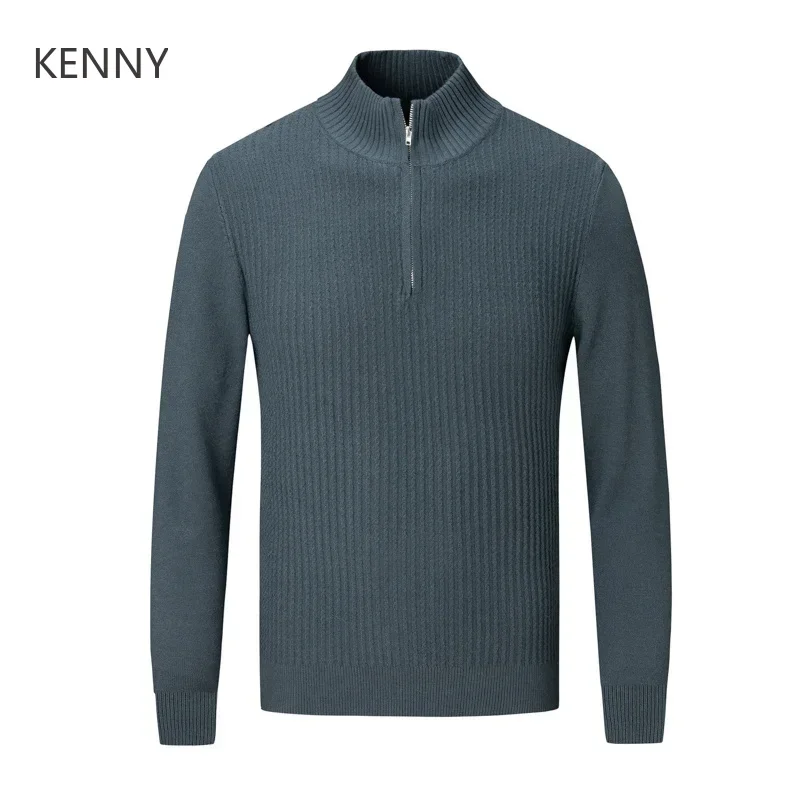 KENNY Small Twist Half Zipper Fashionable British Style Business Casual Autumn and Winter Retro Men's Sweater Pullover Men Knit