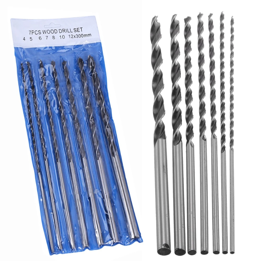 7 Pcs/bag high quality  extra Long Wood Drill Bit Set 300mm Drill Bits DIY Woodworking Tool 4 -12mm