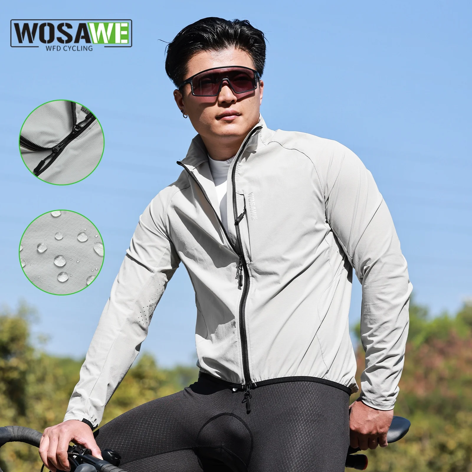 

WOSAWE Cycling Jackets Long Sleeved Lightweight Windproof Men's Cycling Jacket Windbreaker With Zippered Pockets Bicycle Coat