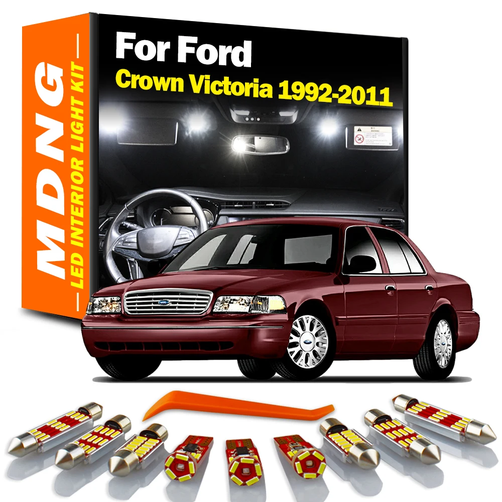 MDNG Dla Ford Crown Victoria 1992-2007 2008 2009 2010 2011 Zestaw oświetlenia LED wnętrza samochodu Zestaw żarówek LED Canbus bez błędu