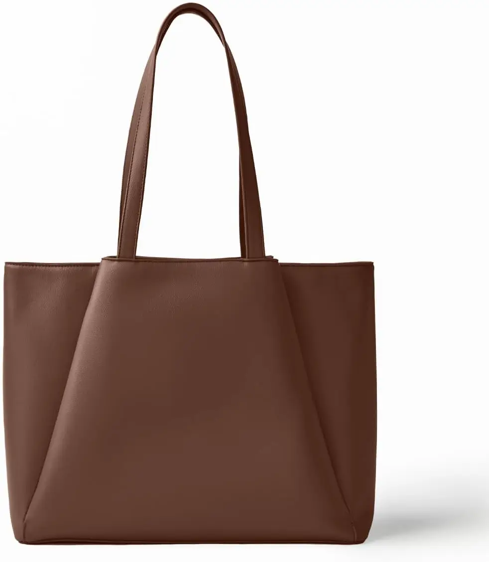 Work Tote Bags for Women 15.6 Inch - Laptop Tote Bag with Zip Compartments - Large PU Leather Office Purse Computer Briefcase