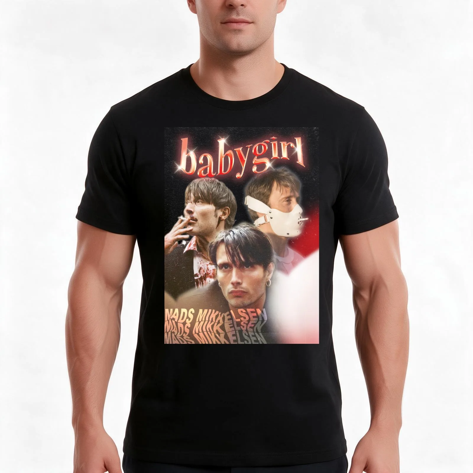 Mads Mikkelsen Babygirl T-Shirt, Summer Casual Cotton Tee, Oversized Streetwear Tops, Vintage Graphic Print, Unisex Men Women