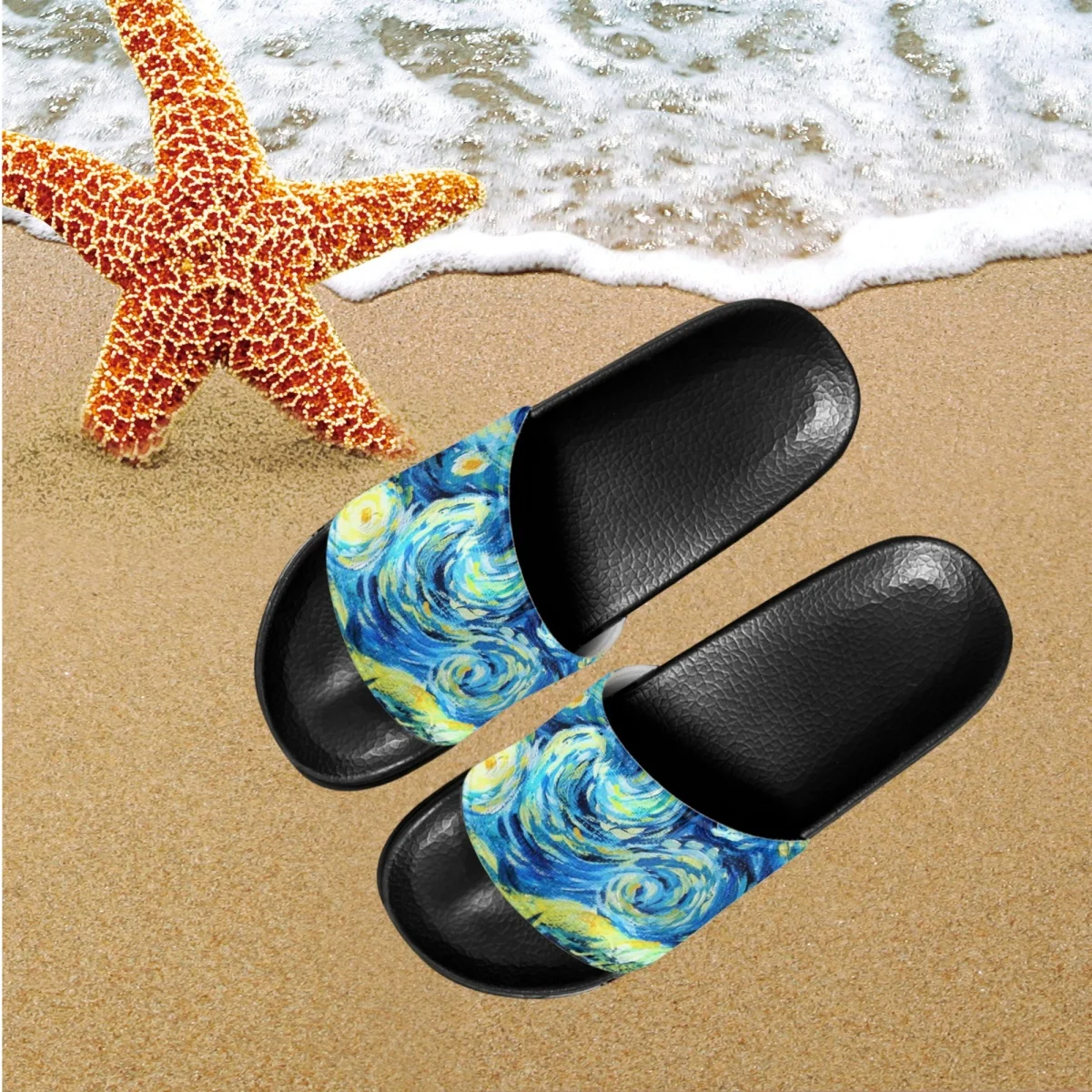 Van Gogh Oil Painting Summer Women Slippers Starry Night Printing Thick Sole Indoor Slipper For Ladies Household Non Slip Slides