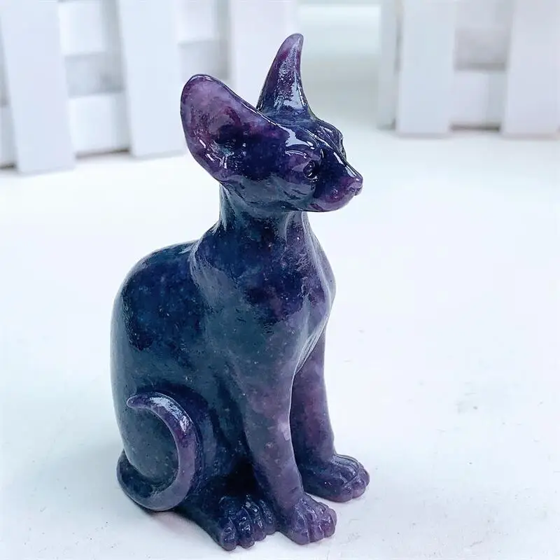 Imagem -05 - Mica Gato Egípcio Cristal Animal Estátua Poderosa Cura Crianças Presente do Feriado Decoração para Casa Pcs Natural Roxo