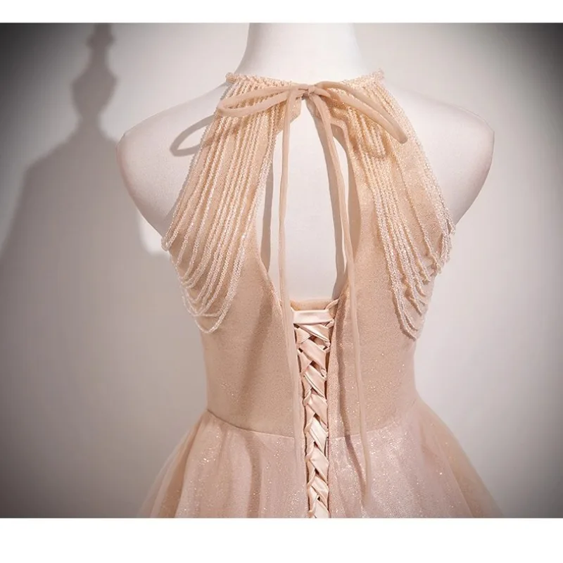 Abito da sera Collo rosa appeso Donna 2026 Nuovo banchetto di compleanno Abito da fidanzamento per matrimonio Vocale Host di riunioni annuali di fascia alta