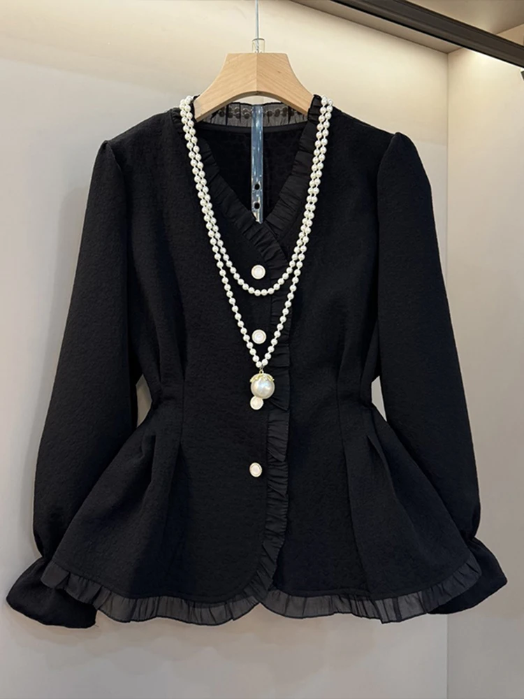 

Spring Autumn 2026 Women's Casual Sle V-Ne Bubble Sve Chiffon irt Slimming Waist Design Loose Fit Casual Top