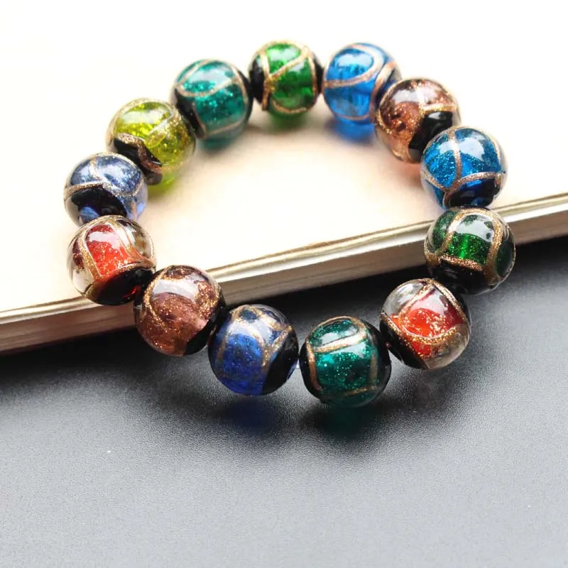 10Pcs 8 10 12mm Lampwork Glass Beads Round With Gold Drawing Multi-color for Jewelry Bracelet Necklace Earring Craft DIY Charms