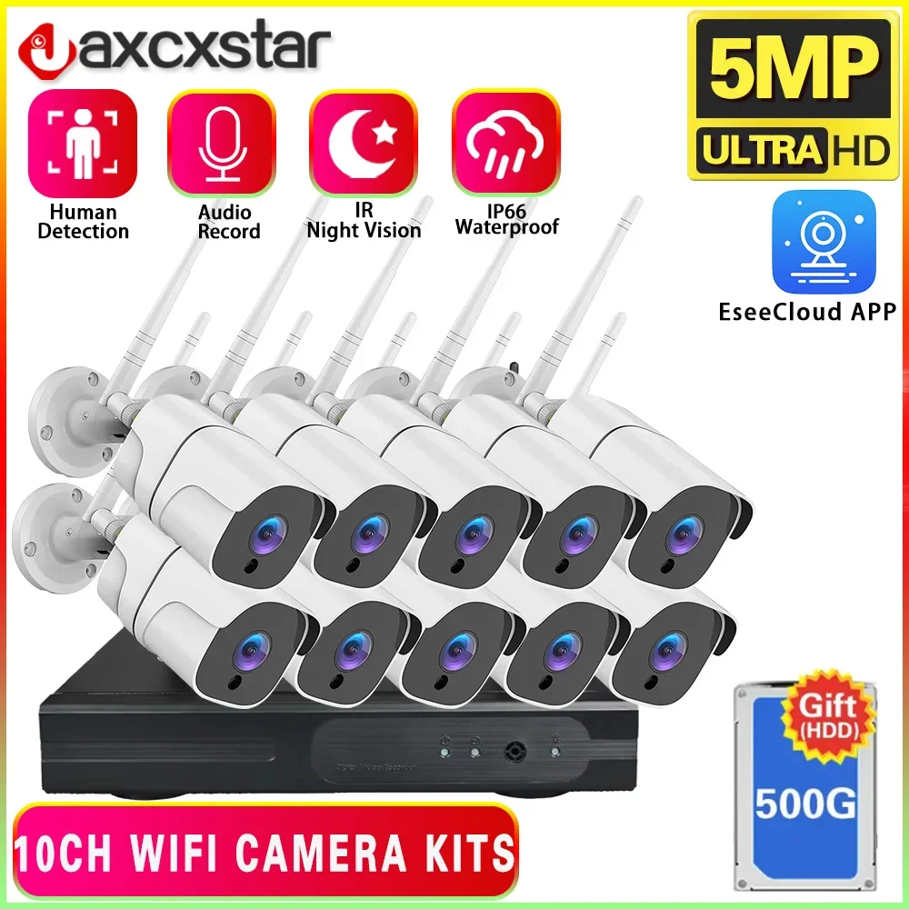 

5MP 10CH Wireless CCTV System 1920P Outdoor Waterproof Wifi IP Security Camera Audio Record P2P Video Surveillance Kit