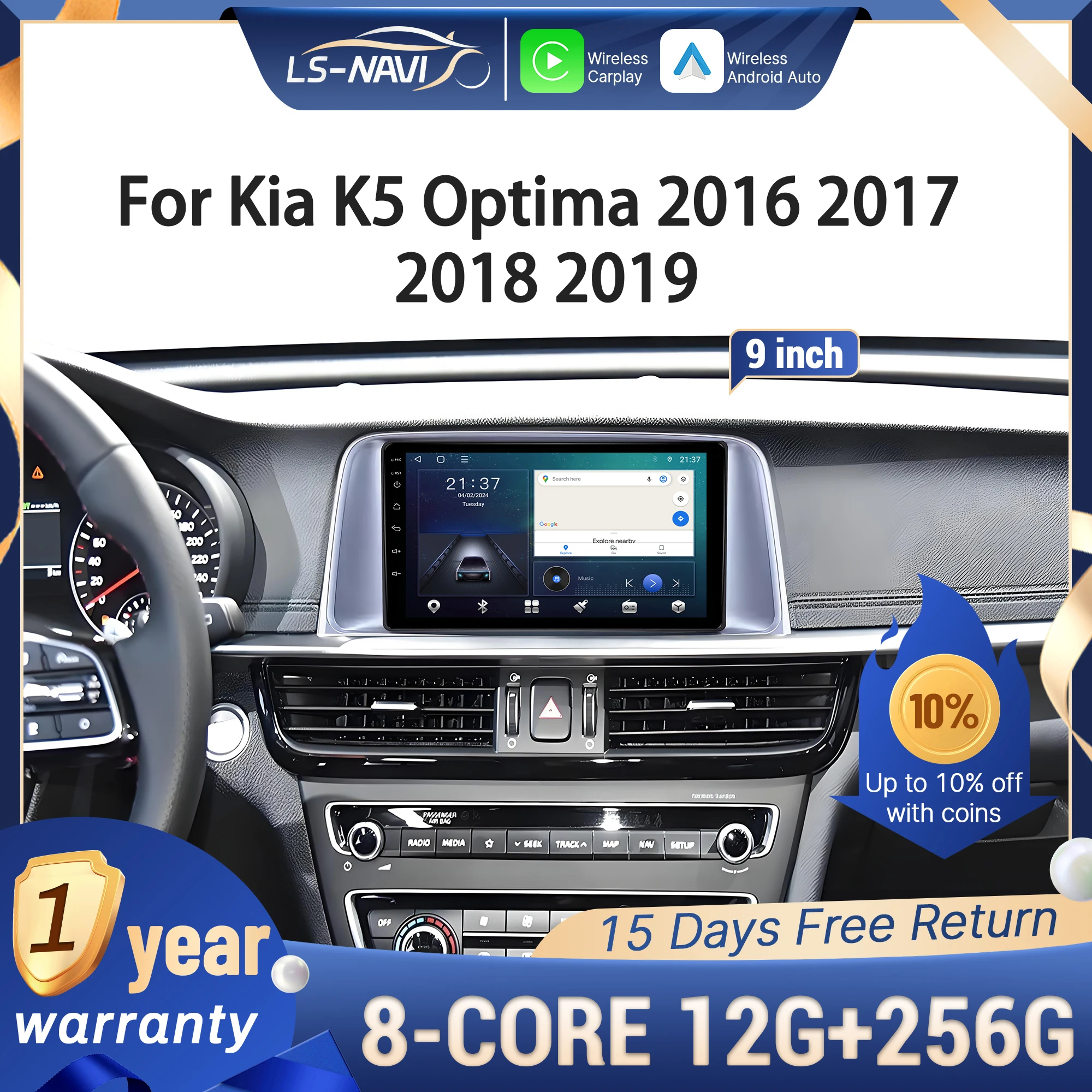 

For Kia K5 Optima 2016 2017 2018 2019 4G GPS Car Radio Wireless BT CarPlay Android 14 Navigation Multimedia 2K QLED Screen
