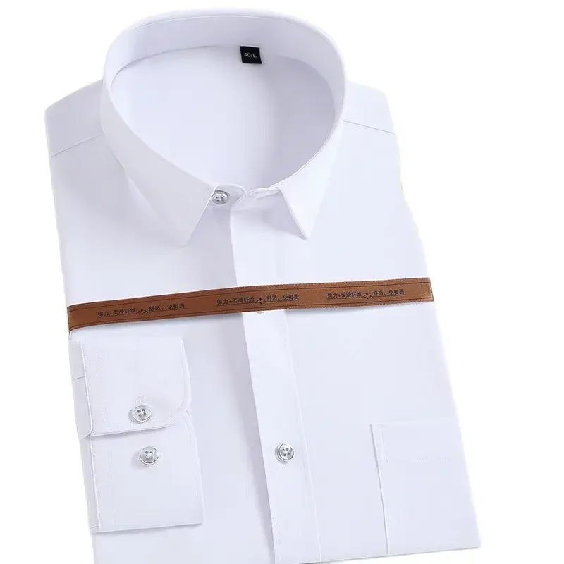 

2025 Cozy Short Sleeved Shirt Men Slim Fit Non-iron Work Shirt No Pockets Thin Solid Color Casual Business Formal Soft