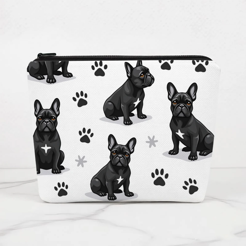 Black French Bulldog Paw Prints Makeup Bags for Girls Cosmetic Pouch Toiletry Bag Pencil Case Travel Storage