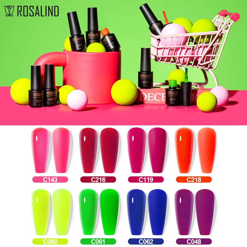 ROSALIND Neon Nail Gel Polish Luminous Grow In Dark Hybrid Varnish Semi Permanent Nail Art Design Top Base Coat Gel Nail Polish