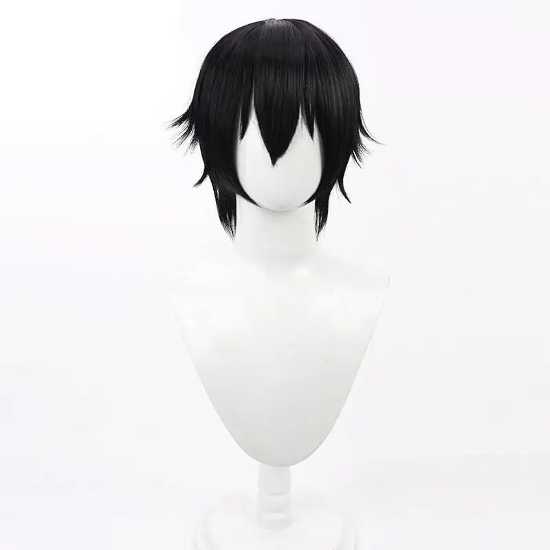 Anime Lelouch Lamperouge Cosplay Wig short black Heat Resistant Synthetic Fiber with Rose net Party Costume Prop image 5