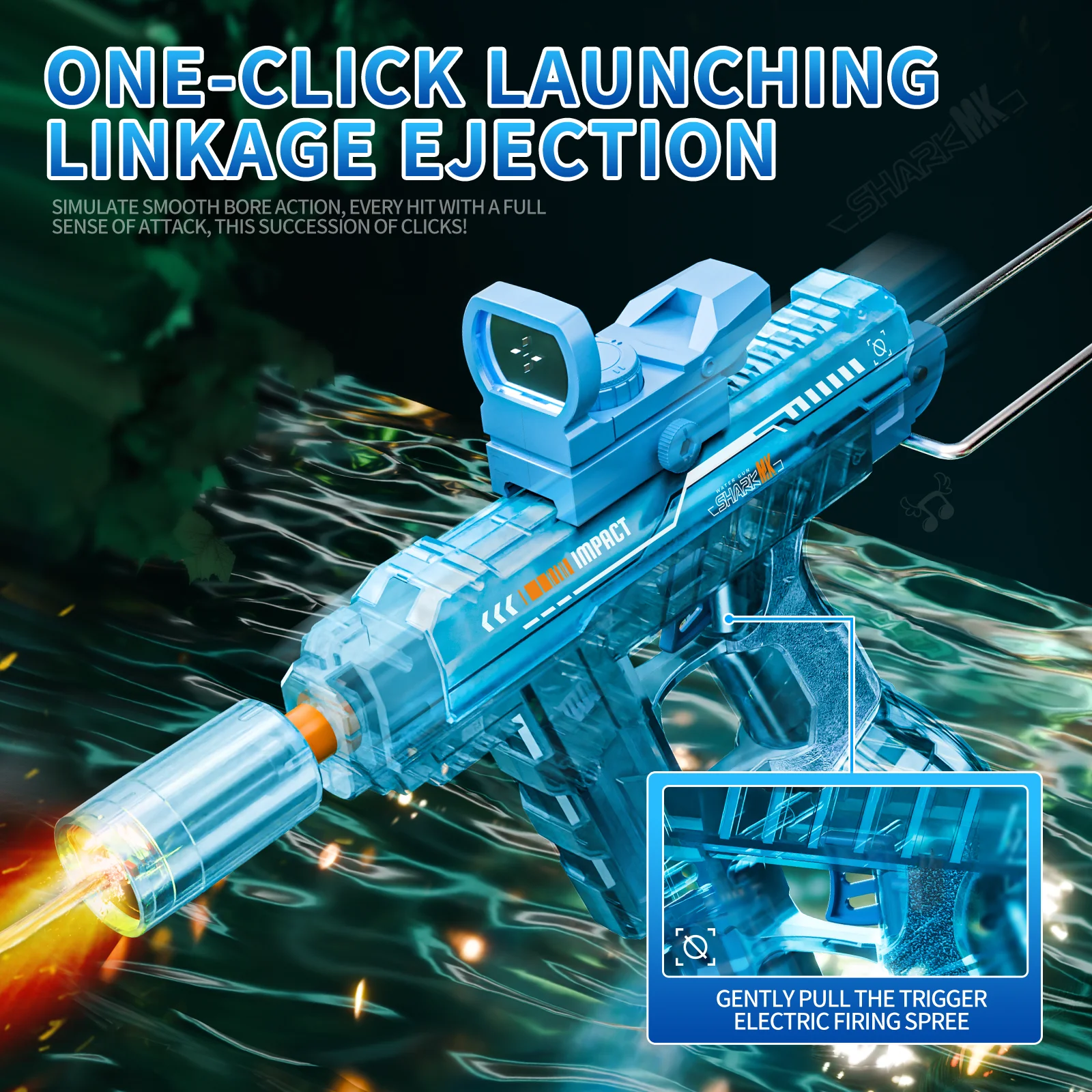 

Electric Blue Water Gun, Automatic Squirt with Pistol Realistic Gun Muzzle Flame Summer Outdoor Beach Swimming Pool Party Toy