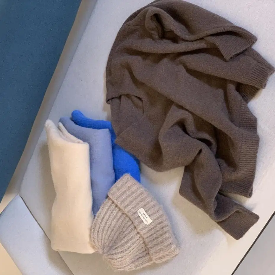 Suéter preguiçoso de malha de cor pura com cabelo longo de vison V-Ne de alta qualidade sem casamento feminino Faion Commute Sle Regular S...