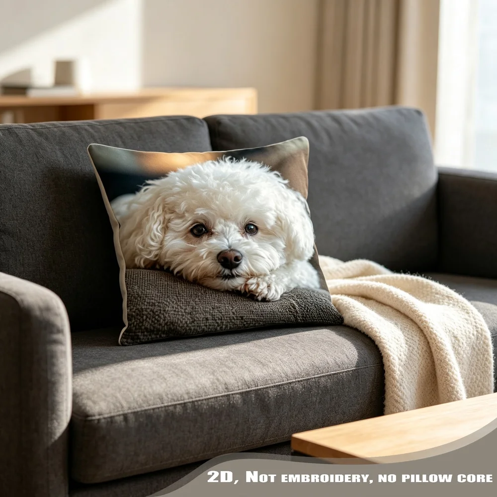 1PC Bichon Frise Puppy Dog Pillow CoverPolyester Cushion Case for Sofa Couch Living Room Bedroom Home Decor