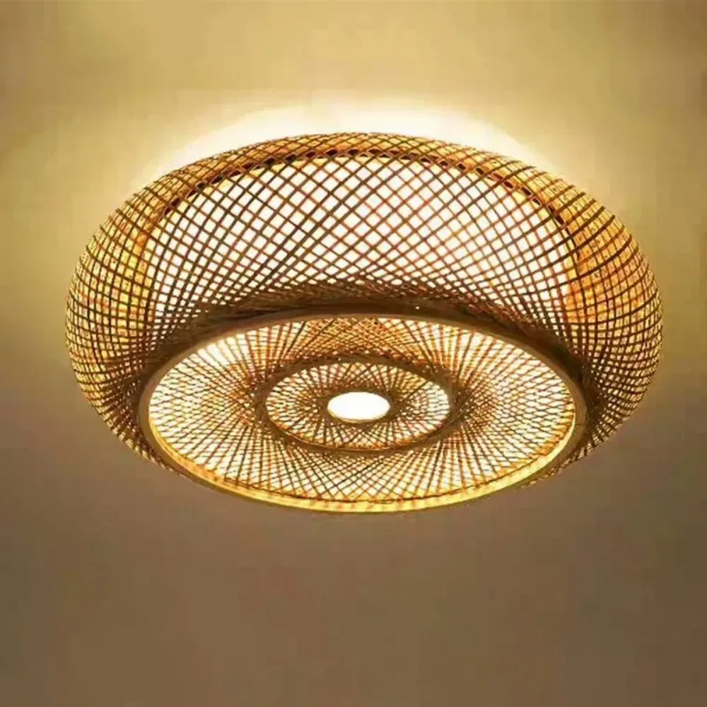 E27 Rattan Ceiling Lights Dia40/50/60cm Handknitted Bamboo Pendant Lamps Restaurant Ceiling Lampshade Home Decor Art Chandeliers