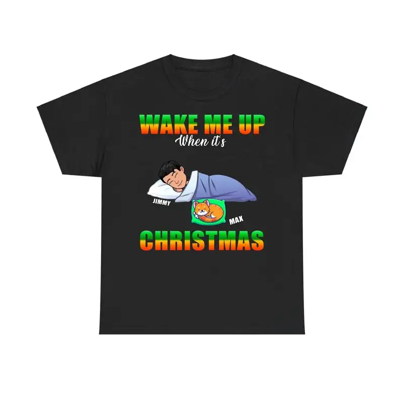

Забавная рождественская футболка с персонализированным котом и папой, Wake Me Up Xmas