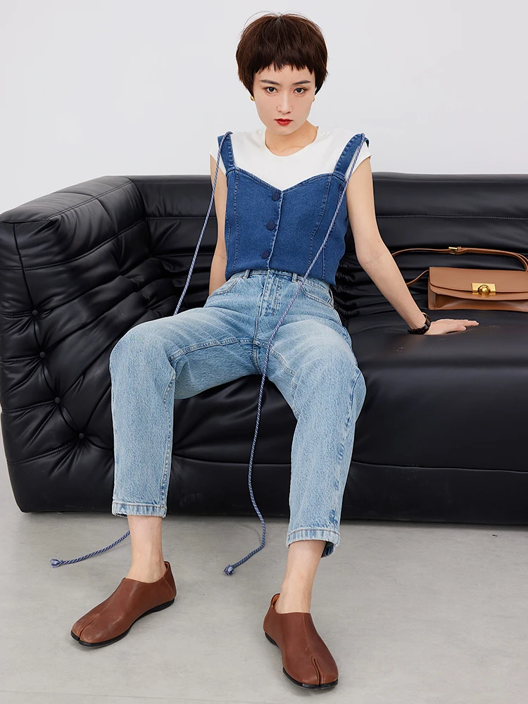 

High Waist Slimming Women's Jeans RUGOSAM Straight Series Loose Casual Nine-Piece Pear ape RB020 Summer 2023 Collection