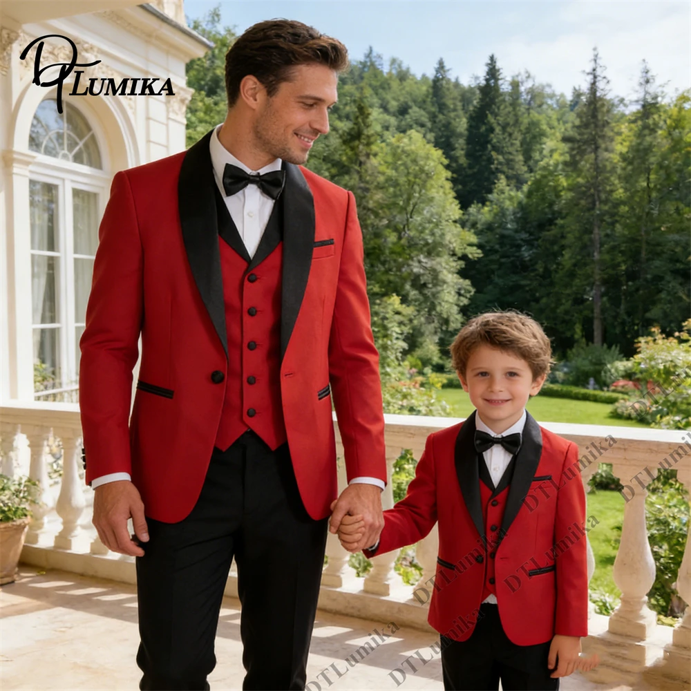 

3-Piece Suit Set Father & Son Family Photoshoots Wear Jacket Vest Pants Grand Celebrations Preformance Suits Tailored Fitting