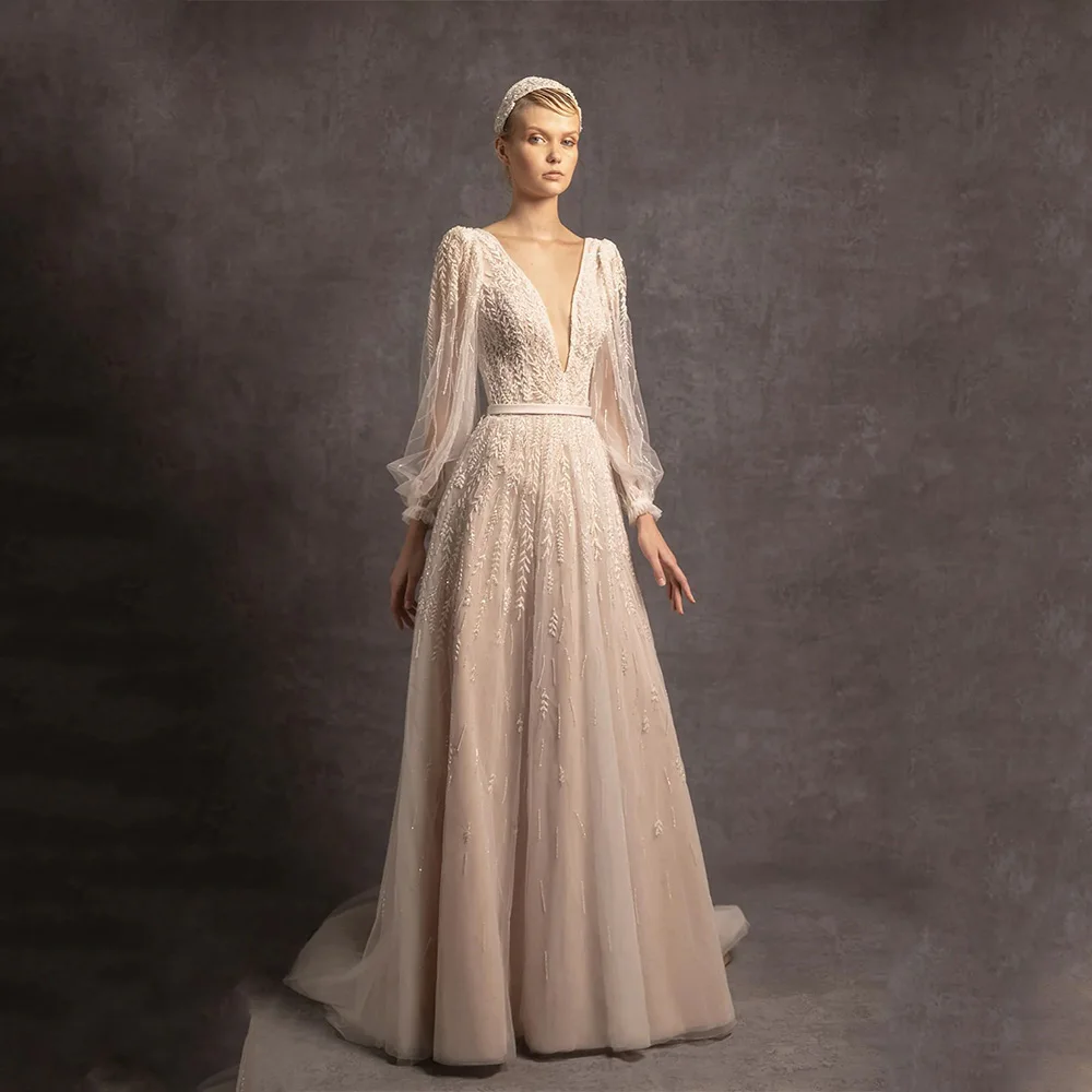 JURK FORU Elegante Sexy Avondjurk Tule voor Vloerlengte V-hals Backless Galajurk Borduren Vestidos De Fiesta Aangepaste