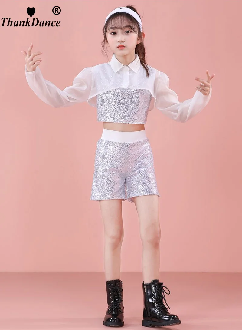 K-PoP Clothes Jazz Dance Costume Set Kids Fashion Sequins Show Costumes Girls Catwalk Fashion Outfits Kids Hip Hop Hip Hop Dance