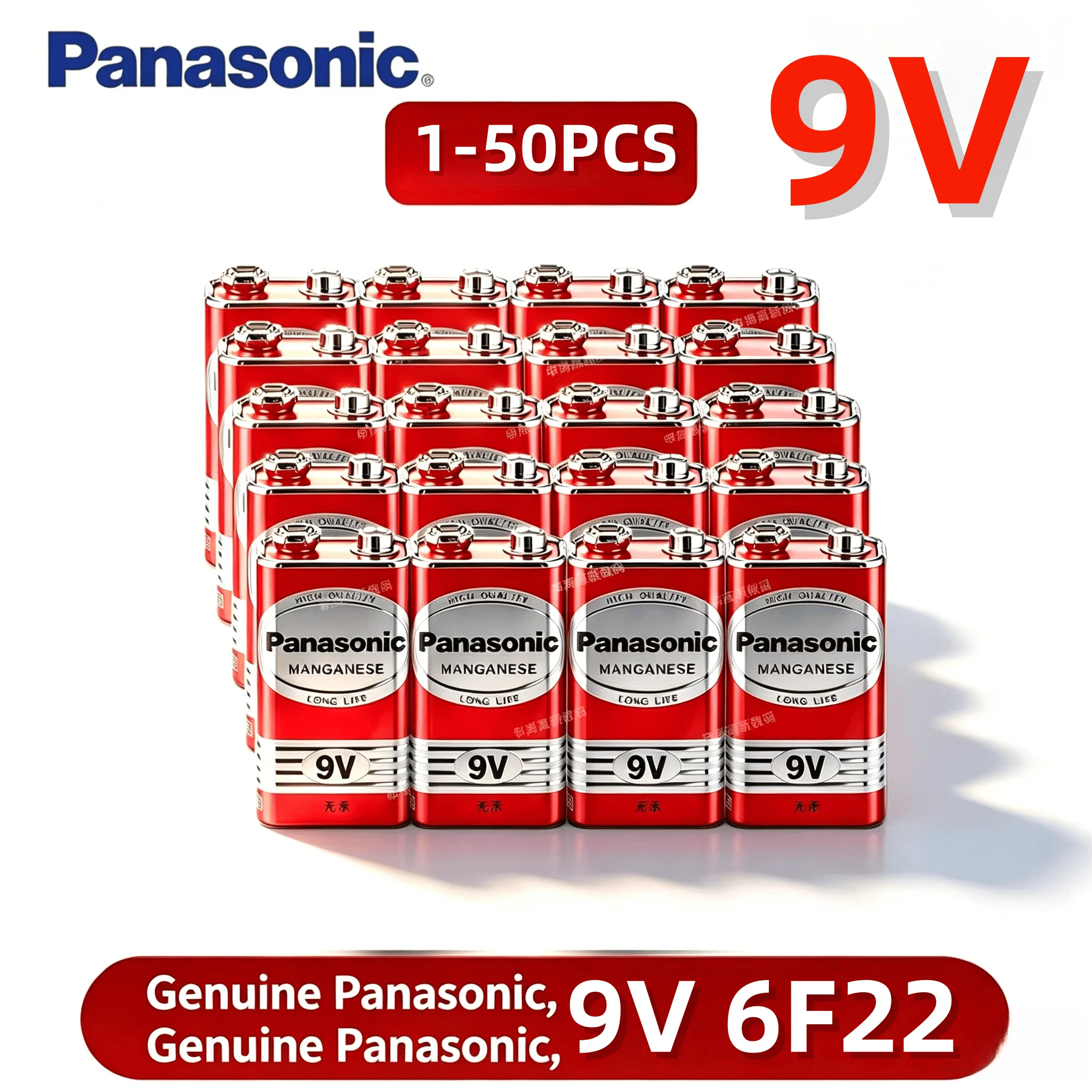 Original Panasonic 6F22ND 9V Zinc Carbon Battery, Mercury-Free & Long Life, for Alarm/Wireless Microphone/Smoke Detector