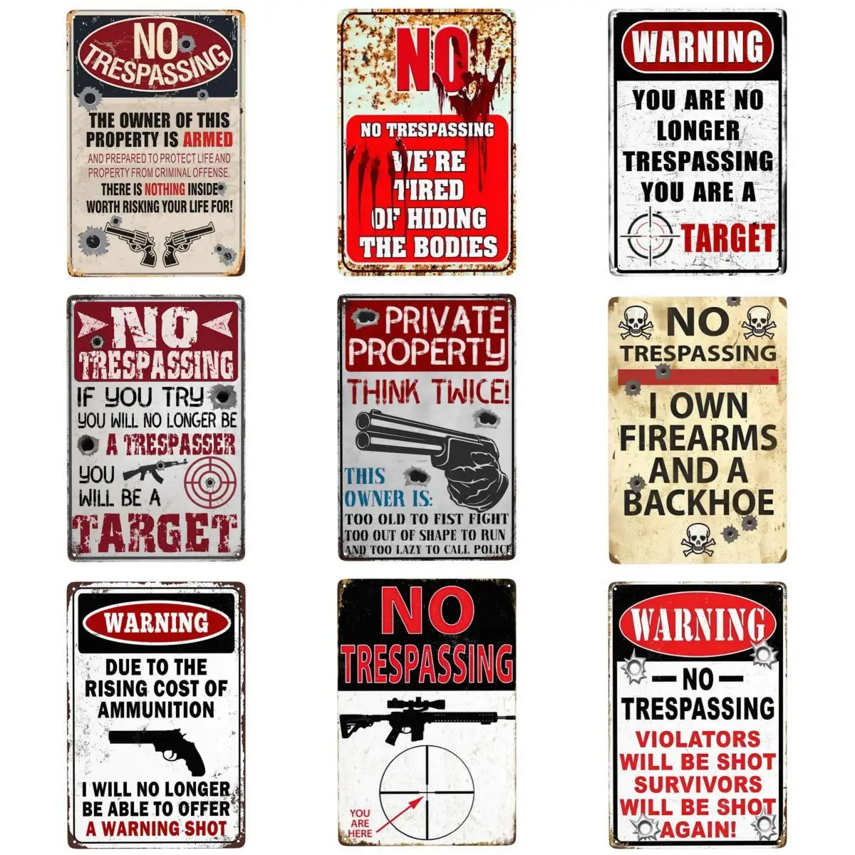 1pc, No Trespassing Sign, Warning Metal Signs, I Own Firearms and a Backhoe Yard Sign Garage Farm Garden Wall Decor 8 X 12 Inche