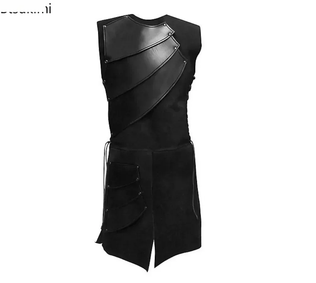 Men's Leather Sleeveless Tops Medieval Renaissance Carnival Halloween Cosplay Costume Men's Side Laces Up Stage Perform Clothing