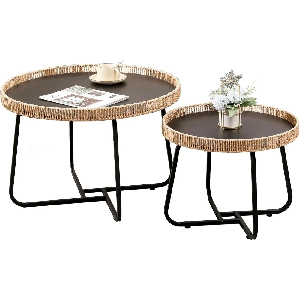 

Round Nesting Coffee Table Set of 2, Nesting Side Tables with Metal Frame, Modern Circle End Tables for Living Room Bedroom