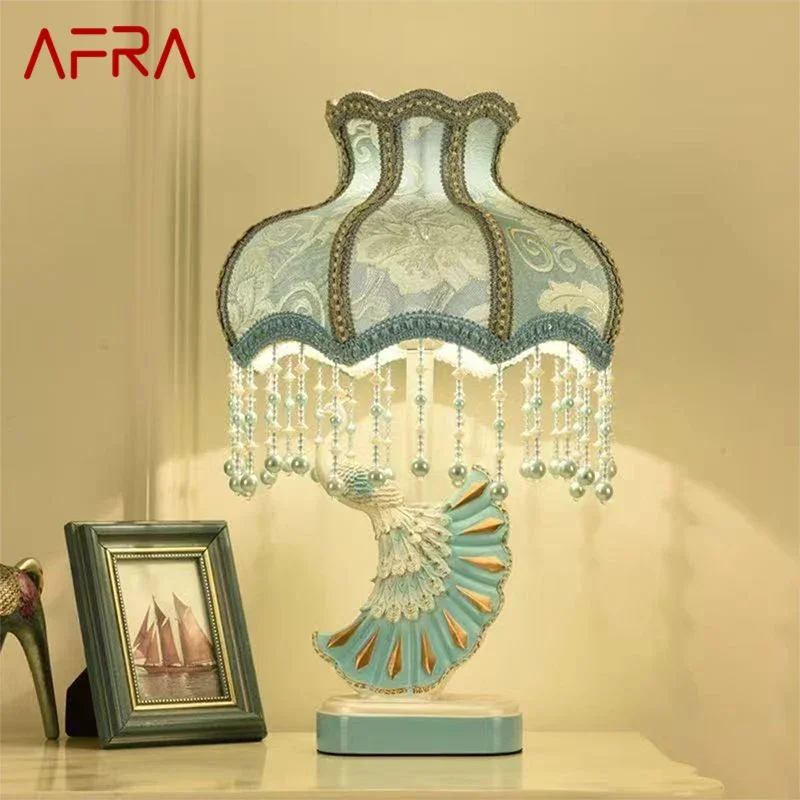 

AFRA European Peacock Table Lamp Luxurious Living Room Bedroom Girl's room Villa Hotels LED Creativity Bedside Desk Light