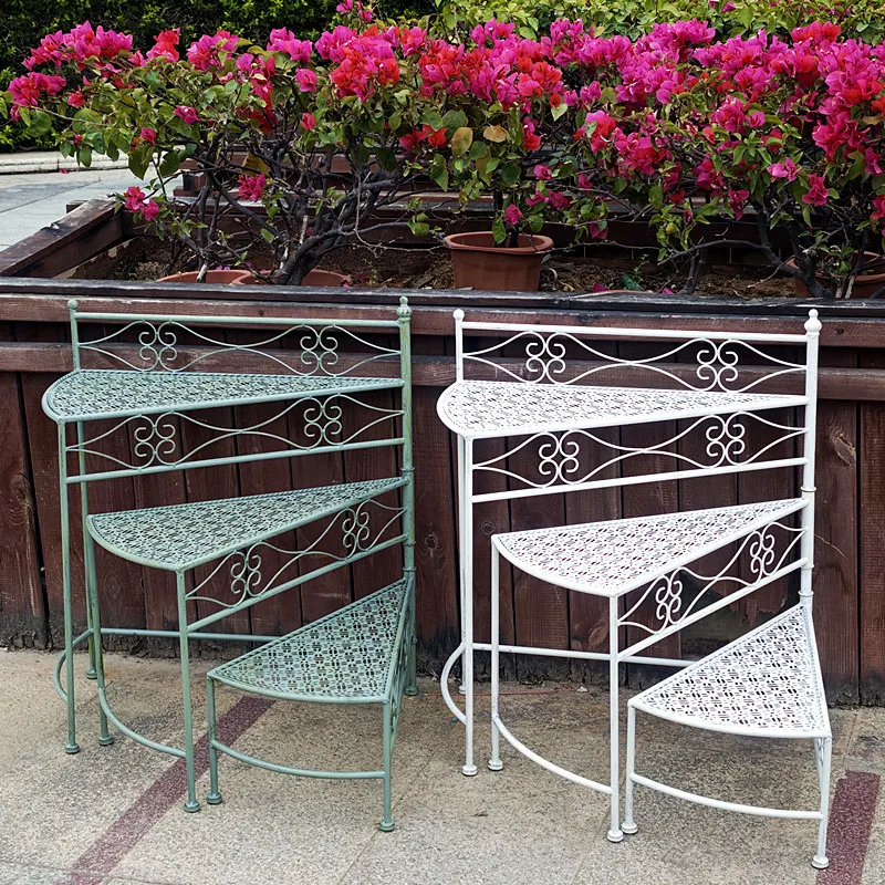 Outdoor pot balcony four-level flower stand courtyard wrought iron succulent ladder storage three-layer room arc ladder