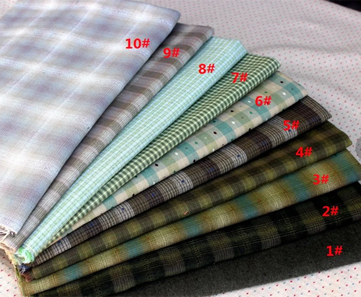 

50*140CM Green Japanese Yarn Dyed Cotton Fabric Patchwork Purse Bag Doll Quilting Craft Material Scrapbooking Sewing Cloth