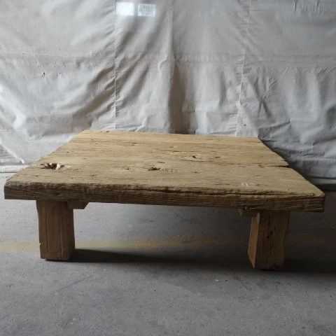 Chinese Vintage Rustic Natural Weathered Reclaimed Wood Thick Top Square Solid Wood Coffee Table