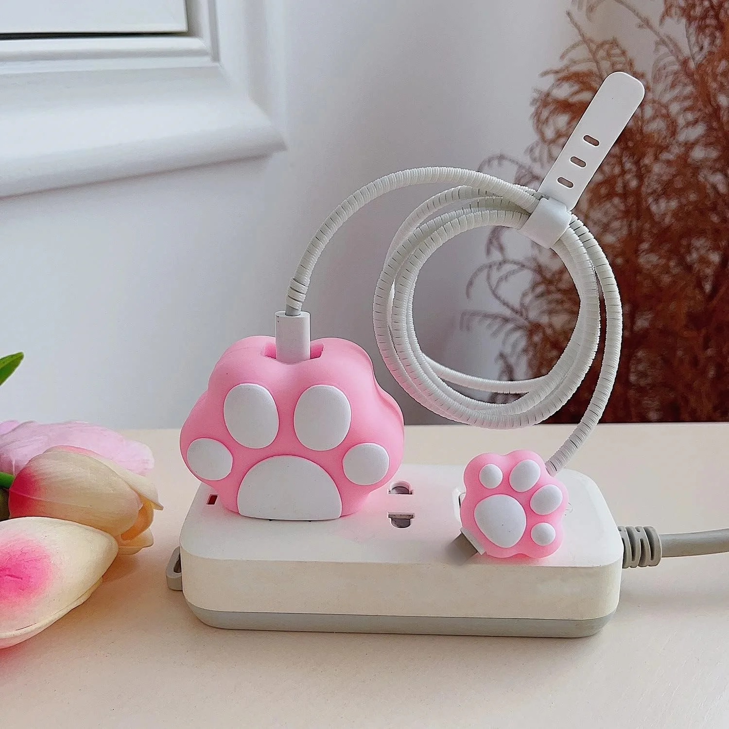 Pink Paw Charger Protector for Iphone 18/20w Adapter Charger Cover Data Cable Protective Case for Iphone Fast Charger