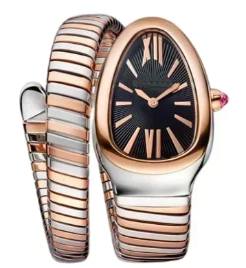 Top Quality Popular Selling Women Lady Snake Quartz  Watch Rose Gold Rome Stainless Steel Sapphire Dress Wristwatch