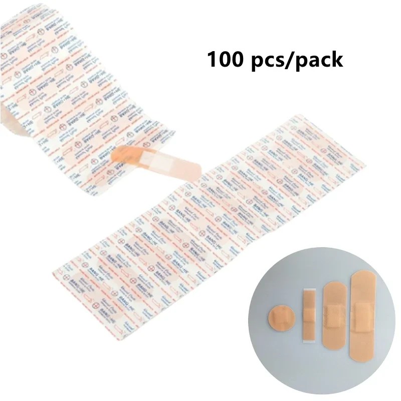 100 Pcs/pack 4-size Waterproof Band-aids Wound Adhesive Bandage First Aid  Antibacterial Plaster Travel Emergency Kits