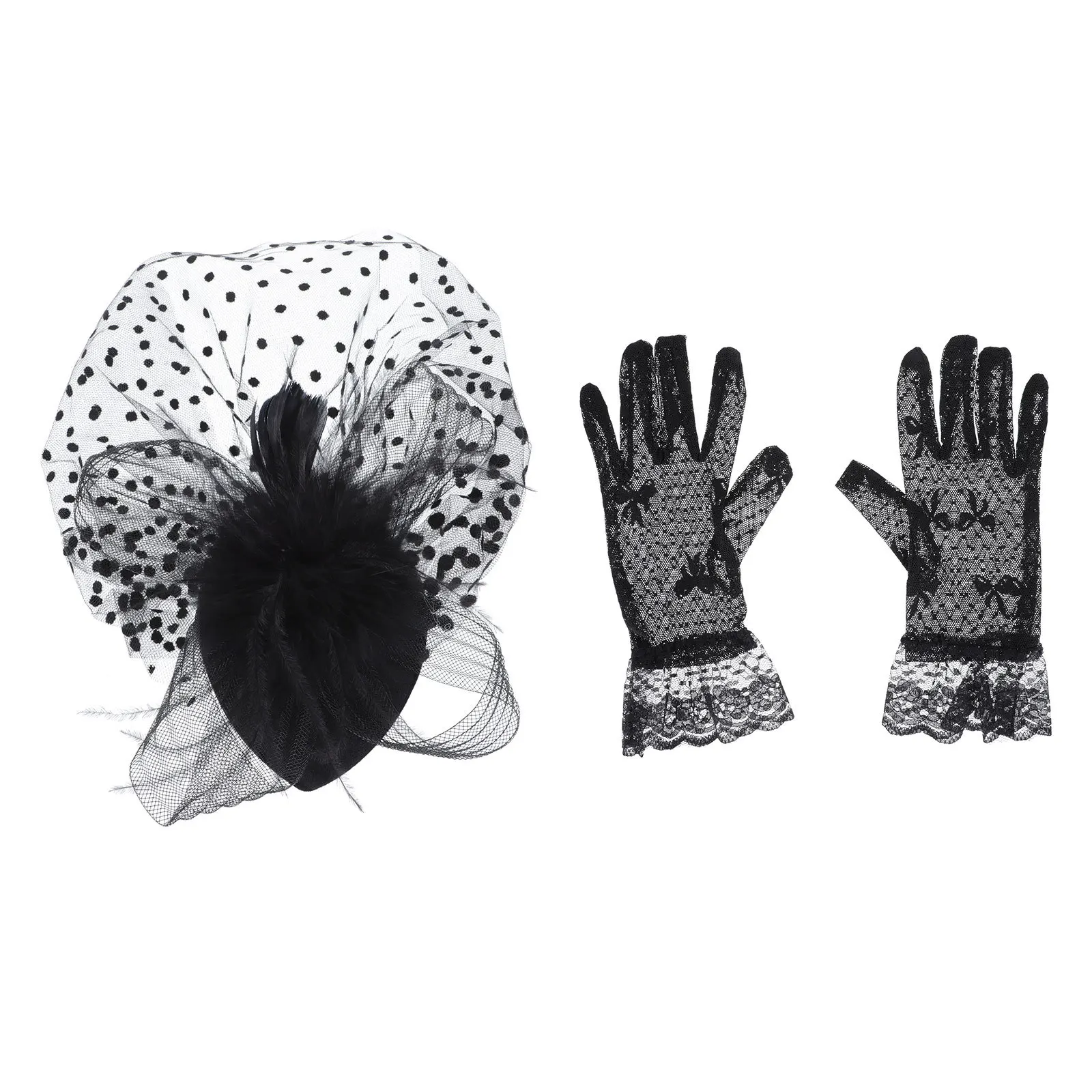 1 مجموعة الرجعية صافي الغزل قبعة قفازات مجموعة غطاء الوجه مأدبة حفل زفاف التصوير فستان شيونغسام التبعي #2