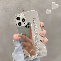 Luxury Mirror Crystal Bracelet Phone Case For Samsung Galaxy S25 S24 S23 S22 S21 Plus S20 Ultra Shockproof Cover