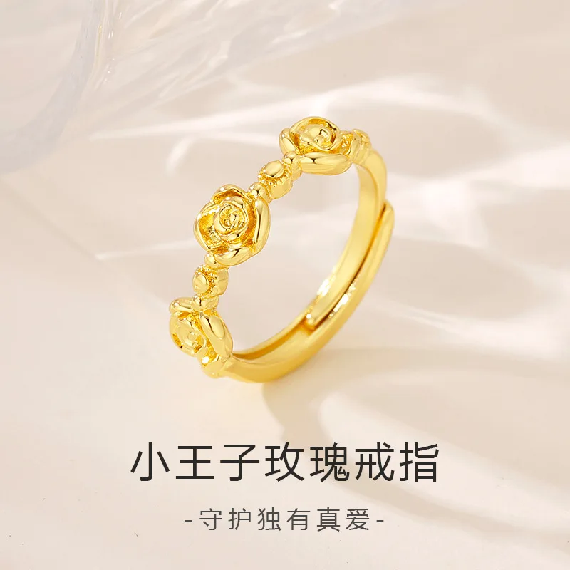 Anillo de Rosa del Principito para mujer, anillo Premium de oro rosa Retro romántico versátil para viajes