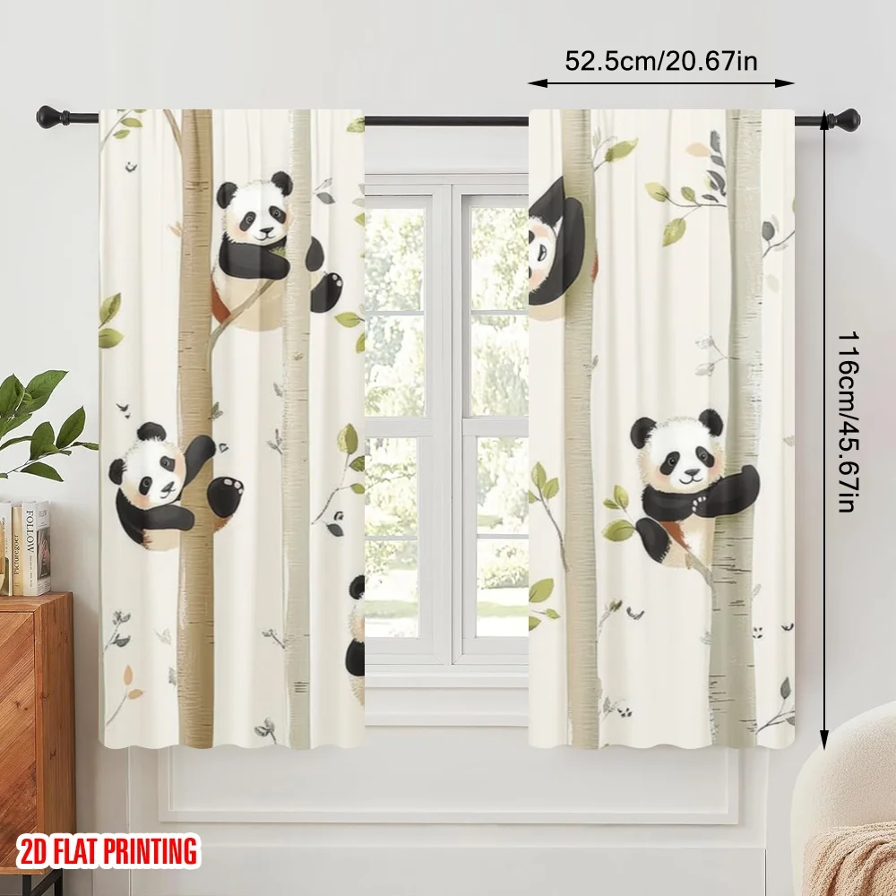 2pcs,2D plane printing Curtain Fabric Panda Escapade Versatile Polyester Fabric (without rod) Decorations Inside Use for