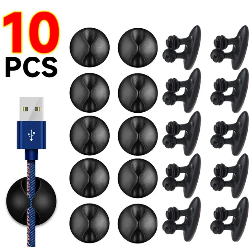 5/10/15 Buah Klip Pengikat Kabel Data Multifungsi, Penjepit Kabel Bulat, Pemotong Kabel, Pengatur Penyimpanan, Penyangga Desktop