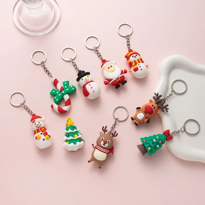 1pcs PVC Christmas Series pendant Keychain, Fashion Cute Santa Claus tree Gloves Bag Accessories, Christmas Small Gifts